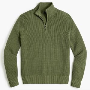 J. Crew Waffle Knit Half-Zip Pullover Sweater Hthr Pesto Green AG081 Size M